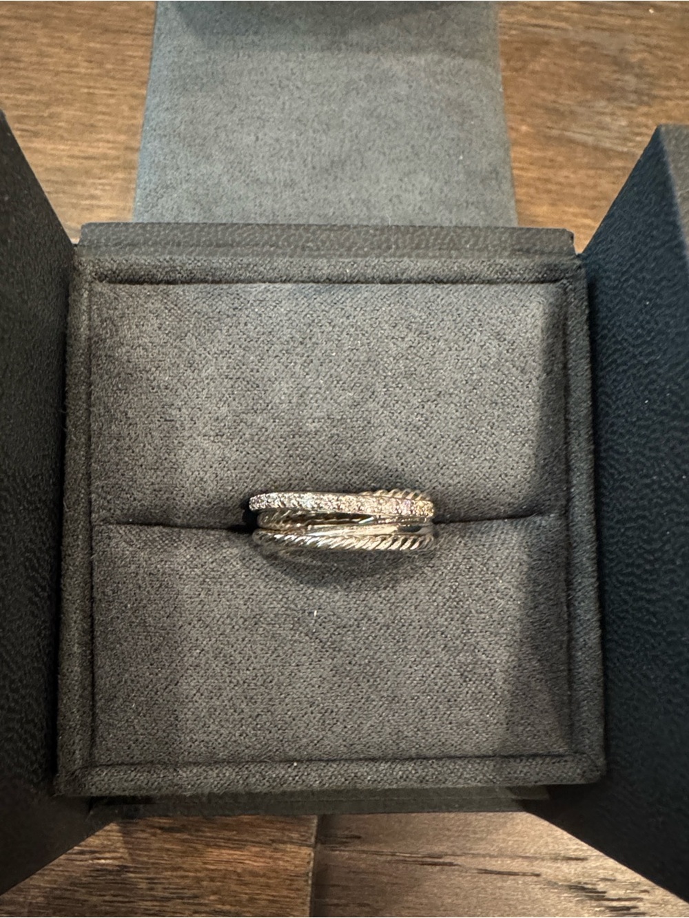 David Yurman Silver Pavé and Rope Stackable Ring Set